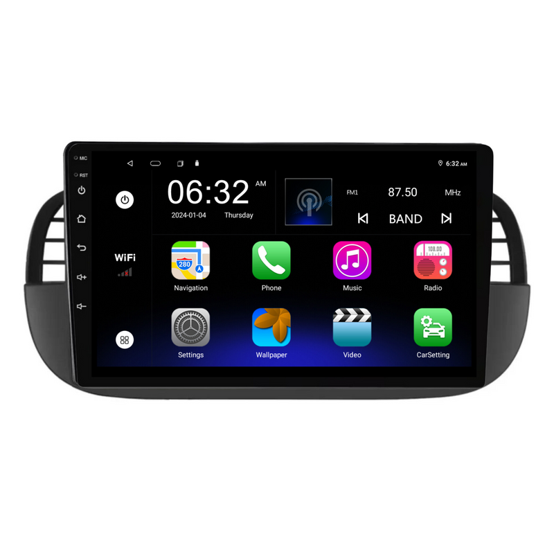 Load image into Gallery viewer, Fiat 500 (2007-2015) BLACK Plug &amp; Play Head Unit Upgrade Kit: Car Radio with Wireless &amp; Wired Apple CarPlay &amp; Android Auto
