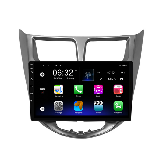 Hyundai Solaris/Accent AUTO AC (2010-2016) Plug & Play Head Unit Upgrade Kit: Car Radio with Wireless & Wired Apple CarPlay & Android Auto