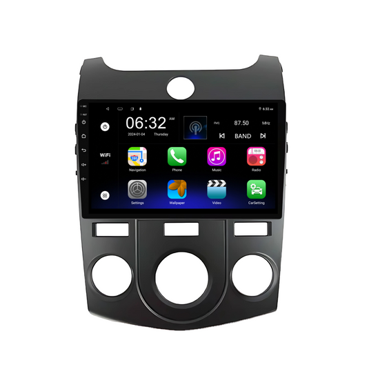 Kia Cerato (Black) Manual AC (2008-2017) Plug & Play Head Unit Upgrade Kit: Car Radio with Wireless & Wired Apple CarPlay & Android Auto